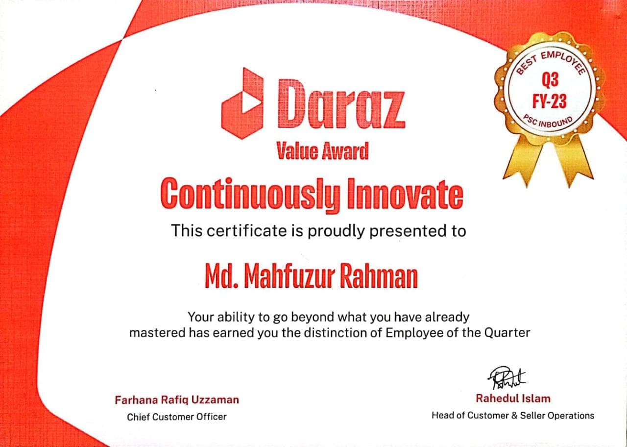 Daraz Employee of the Quarter Q3 FY23